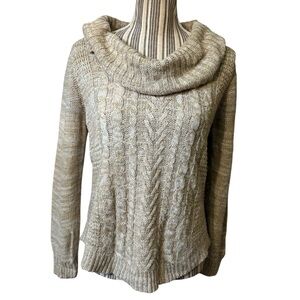 It's Our Time Sweater Medium Beige Cream Heathered Cable Knit Cowl Neck Acrylic
